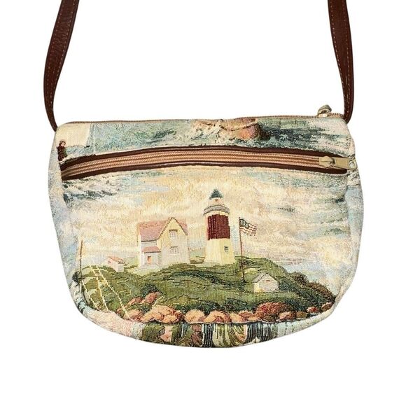 Portmanteau Portland Maine Tapestry Shoulder Bag Purse coastline lighthouse - Picture 1 of 8